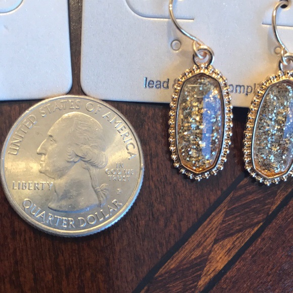 No. 3 Gold and Gold Glittered Drop Earrings - Picture 6 of 7